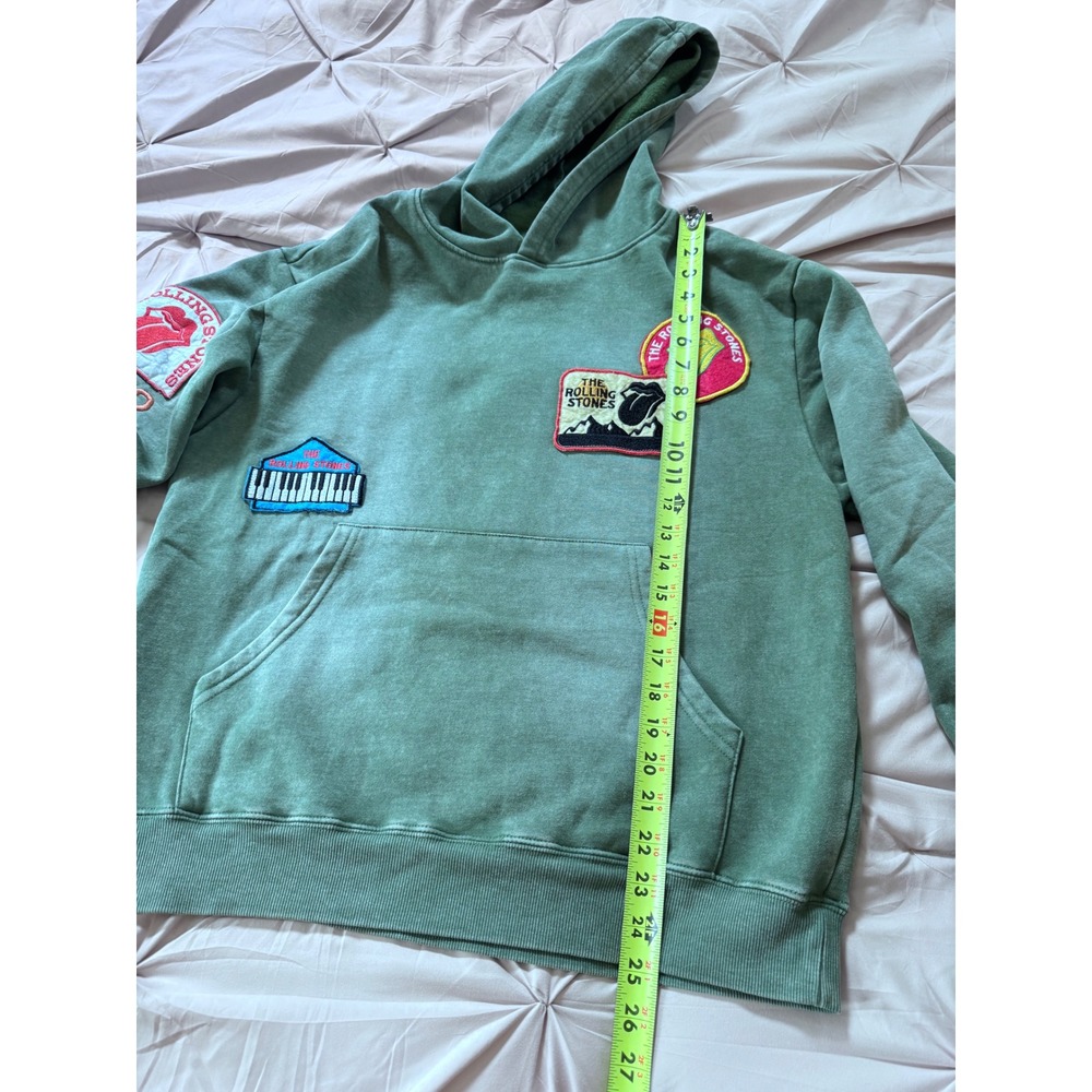 Rolling Stones Multi Patch Hoodie Green Mens Small Rock Band Pullover Fleece - Picture 5 of 9